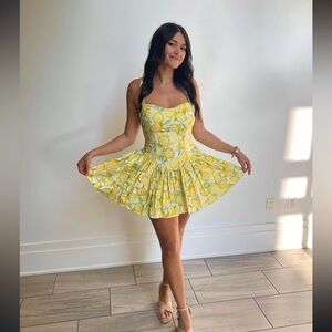 New Avec Les Filles Limoncello Cotton Prairie Mini Dress lemonade 🍋